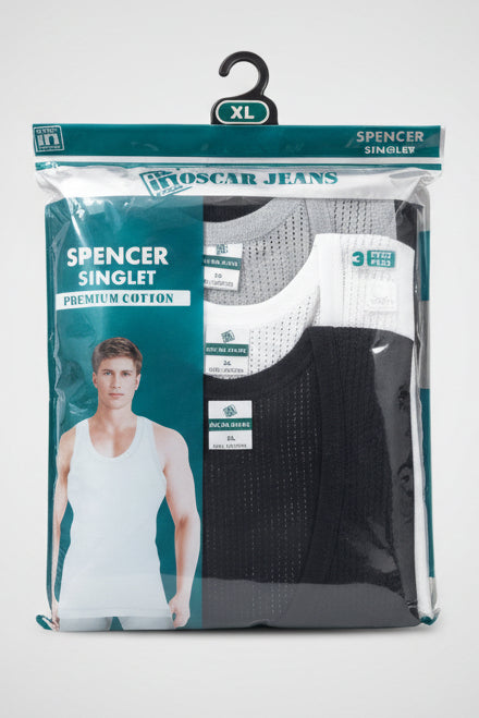 Oscar Jeans Spencer Singlet (3 in 1 Black, White and Gray) Men's Singlet | MOQ 100 Pieces