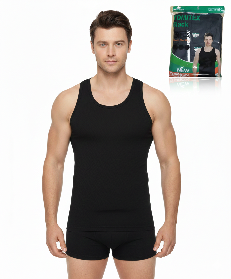 Yomitex Black (3 in 1) Men's Singlet | MOQ 100 Pieces