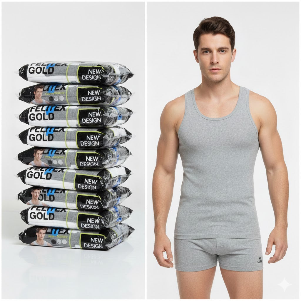 Felitex Gold White, Black and Gray (3 in 1) Men's Singlet | MOQ 100 Pieces
